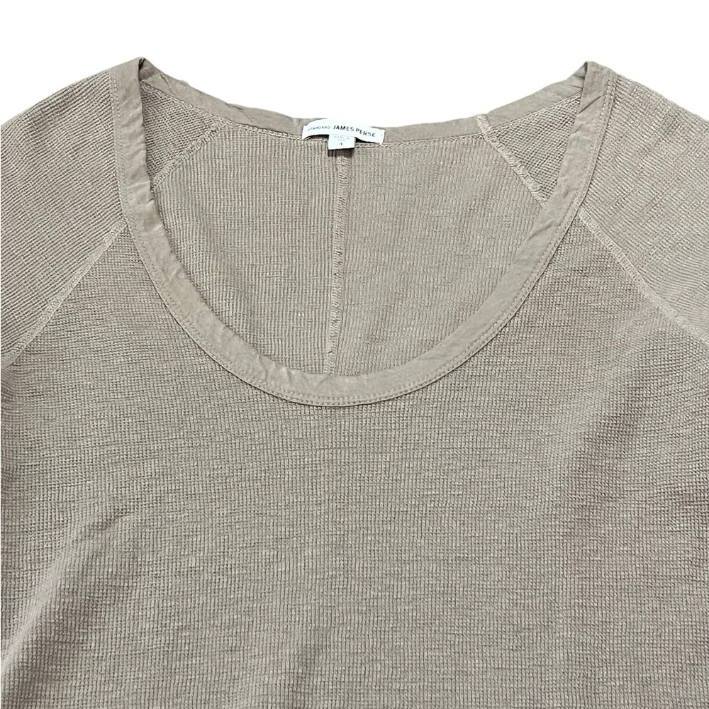 James Perse standard taupe scoop neck long sleeve cotton Henley top Made in USA - Picture 3 of 9